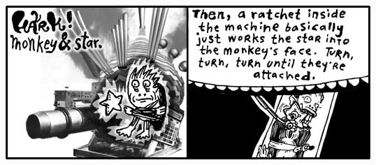 Star is ratcheted to the monkey's face. Star is ratcheted to the monkey's face.